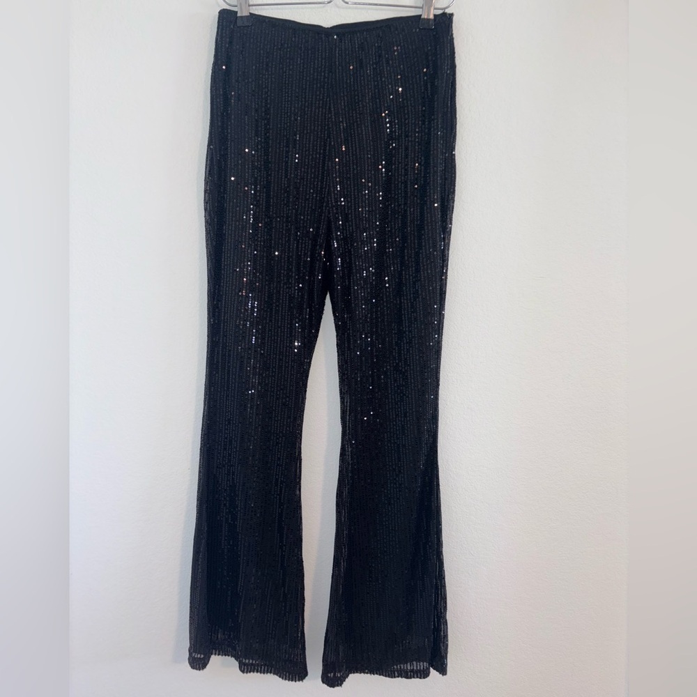 Black Sequin Flare Pants - Picture 2 of 10